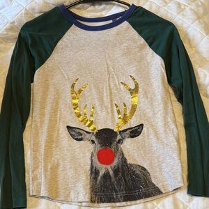 Mini Boden Reindeer Long Sleeve Tee - Green and Gold